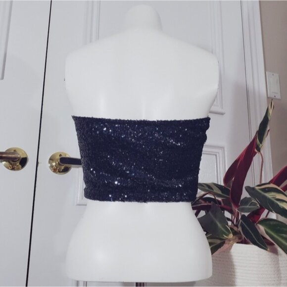Vintage Sequin Indigo Blue Stretch Sequin Tube Top - Picture 3 of 10